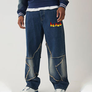 เสื้อผ้าแฟชั่นแนวสตรีทแวร์สำหรับผู้ชายกางเกงผ้ายีนส์โอเวอร์ไซส์สำหรับผู้ชายกางเกงผ้ายีนส์ขาดๆผ้าฝ้าย100% สำหรับผู้ชาย - Product Image 1