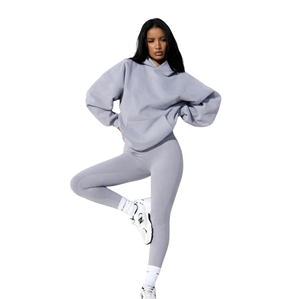 Sweat à capuche oversize pour femme, 50% coton 50% polyester, hiver, coupe longue, couleur lilas pâle, streetwear, épaules tombantes, coupe décontractée - Product Image 1