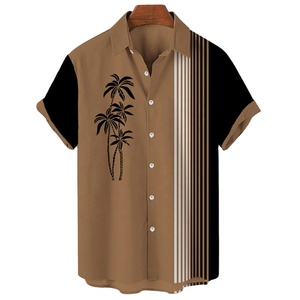 Chemise Hawaïenne Homme Personnalisée en Satin Tricoté Viscose/Coton à Manches Courtes, Col Contrastant, Coupe Ample Décontractée pour l'Été et la Plage, Boutonnée - Product Image 1