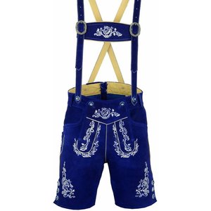 Listo para Enviar: Pantalones Cortos de Cuero Tradicionales Bávaros para Hombre, Color Azul, con Bordado y Tirantes, Tallas 46–60 - Product Image 3
