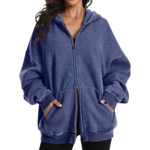 Fabricant personnalisé de sweats à capuche à fermeture éclair délavés à l'acide pour femmes vêtements professionnels et pile de pantalons de survêtement ensemble de tenues pour femmes taille OEM - Product Image 6