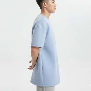 T-shirt homme noir à col rond, coupe longue, manches courtes, épaules tombantes, en coton épais 280 GSM, imprimé personnalisé, qualité supérieure - Product Image 2