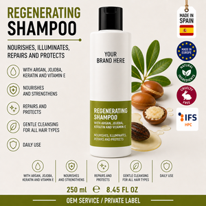 Champú de Argán, Jojoba y Queratina de Marca Privada 250ml OEM |   Champú Regenerador, Nutritivo y Antienvejecimiento para Reparación del Cabello |   España UE - Product Image 1