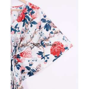 Robe Kaftan Décontractée en Coton Grande Taille pour Femme, Col en V, Manches Courtes, Longueur Midi, Tricotée, Écologique, Taille Naturelle, Idéale pour l'Été, la Plage et les Soirées - Product Image 3