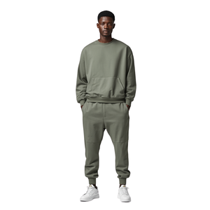 Premium Layered Panel Hoodie <b>Jogger</b> Sweatsuit Heavy Cotton Casual Set Factory Supply - Product Image 1