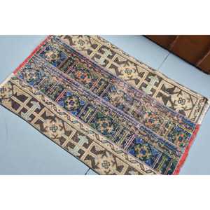 Alfombra Vintage de 2.4x3.6 pies (73x109 cm), Alfombra Turca Azul Ombré - Product Image 4
