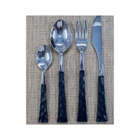 Ensemble de couverts en acier inoxydable au design moderne, 4 pièces, manche martelé, finition miroir, modèle 2B-2373, pour table de cuisine, prix abordable
