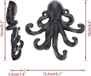 Cast Iron Octopus Coat <b>Hooks</b> Rustic Metal <b>Wall</b> Rack for <b>Key</b> Towel Bag Scarf With Screws Decorative Duty Clothe Black Hanger - Product Image 3