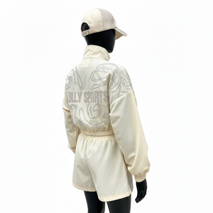 Conjunto Corto de Chaqueta Cortavientos para Mujer, Tejido de Poliéster y Nailon Suave con Logotipo Personalizado de Pedrería, Chaqueta Cortavientos Transpirable para Mujer - Product Image 5