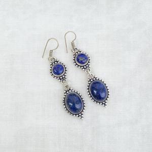 Boucles d'oreilles en lapis-lazuli multi-pierres, plaquées argent 925, boucles d'oreilles pendantes, bijoux en pierres précieuses faits à la main, style bohème, cadeau pour elle - Product Image 1