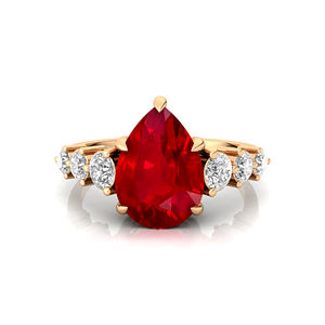 Dernière arrivée Bague en or pur 14 carats classique en forme de rubis avec pierre de naissance de juillet et diamants naturels Cadeaux de fête d'anniversaire - Product Image 1