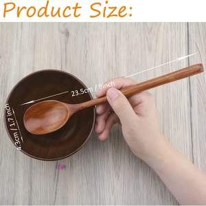 Cucharas de madera, 6 cucharas de sopa de madera de 9 pulgadas para comer, mezclar, revolver, cuchara de mango largo con cocina de estilo japonés - Product Image 3