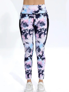 Index Apparel High Waist Full Length <b>Tie</b> <b>Dye</b> Print <b>Leggings</b> With Pockets Stretch Yoga Pants Sporty Style Knitted Spandex - Product Image 6