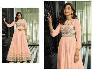 ชุดผ้าคอตตอนปักลายแบบหนาสำหรับสตรี,ชุดทำงานปักลายสำหรับไปงานปาร์ตี้ Anarkali Style - Product Image 3