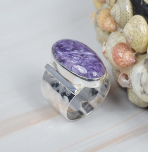 Anillo de piedras preciosas de Plata de Ley 925 Charoite púrpura unisex, regalo de Navidad perfecto para hombres y mujeres - Product Image 2