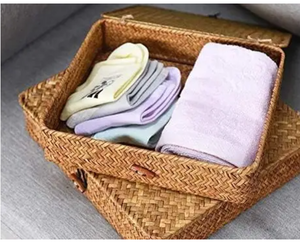 Panier de rangement multifonction en rotin tressé moyen, écologique, de haute qualité, avec couvercle, en herbe de mer naturelle, populaire - Product Image 4