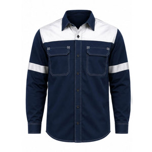 Unisex Red and Navy Long Sleeve Hi Visibility Work <b>Shirt</b> Cotton Abrasion Resistance Anti-static Fashion Uniform - Product Image 2