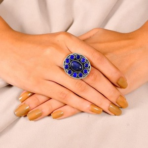 Solid 925 Sterling Silver Natural <b>Lapis</b> <b>Lazuli</b> Gemstone Cabochon Trendy Engagement <b>Ring</b> with Pave Setting Third Party Certified - Product Image 3