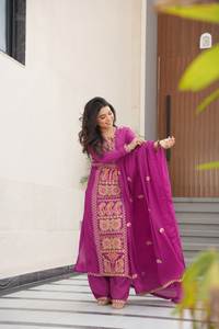 Lancement d'un nouveau look de fête de créateur, ensemble haut, pantalon et dupatta, entièrement cousu, prêt à porter, costume traditionnel - Product Image 3