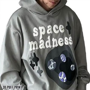 Sudadera con capucha de gran tamaño 100% algodón para hombre, pantalla de seda personalizada para sudadera en blanco con logotipo estampado de soplo - Product Image 1