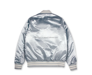 Custom Satin Silk Varsity <b>Jacket</b> for Men Stand Collar & Front Logo Waterproof Breathable Winter OEM Embroidery Logo - Product Image 2