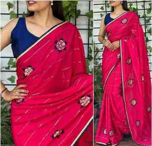 Nouvelle élégante tendance d'habillage dernier concepteur élégant Look Dola soie Saree avec chemisier avec broderie travail femmes mode exportateur - Product Image 5