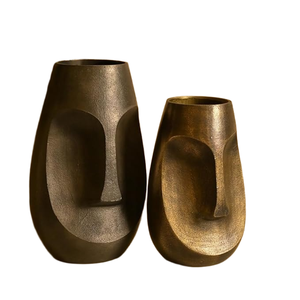 Hewory Face Vase Sculpture abstraite en aluminium Vases à fleurs Accent décoratif pour la décoration intérieure moderne Or rustique pour la décoration intérieure - Product Image 1