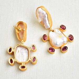 Pendientes de Perlas de Latón al por Mayor, Pendientes de Piedra Orgánica, Latón Chapado en Rodio, Diseño Único, Moda al por Mayor - Product Image 2