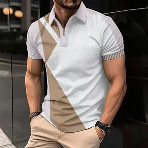 2024 New Men's PoloT-Shirt Fashion Slim Fit Color Block Men's T-Shirt Polo T-Shirt