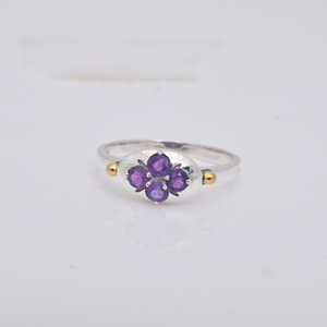 Anillo de Plata de Ley 925 con Amatista para Mujer, Joyería de Boda con Anillo de Flor y 4 Amatistas, Estilo Moderno - Product Image 2