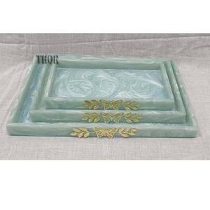 Ensemble de deux plateaux de service en bambou avec poignées plateau de table pour le petit-déjeuner plateau de bureau servant du café thé fruits - Product Image 1