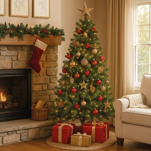 Nuovo Albero di Natale di Lusso Sestriere Santa's House Alto 180 cm con 650 Rami Artificiali Pre-Illuminati e Grande Base - Product Image 1