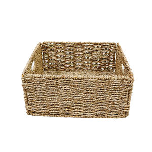 Cesta de Almacenamiento Tejida a Mano de Jacinto de Agua Natural con Asas Recortadas, Contenedor Organizador Cuadrado Tejido Resistente para Uso en el Hogar y Armarios - Product Image 5