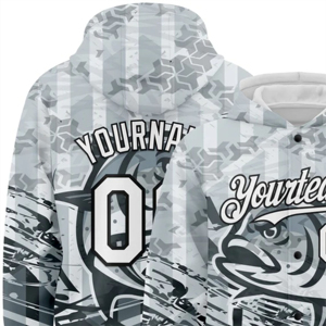 Sweatshirts bombardiers géants 3D personnalisés gris blanc noir pour équipe de pêche au poisson vêtements d'hiver décontractés sweats à capuche teints en couleur unie - Product Image 3