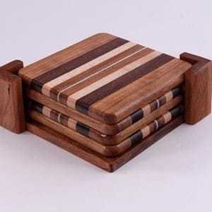 Wooden Carved Tea Coaster <b>Set</b> Walnut Round Mat Pads Table Accessories for Home & Office - Product Image 2