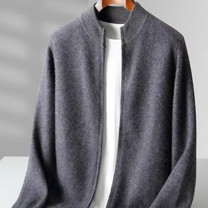 Cárdigan de lana pura 100% para hombre, suéter de punto con cremallera y cuello alto grueso, chaqueta cálida informal de Color sólido para Otoño e Invierno - Product Image 2