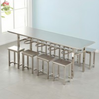 Table de cantine commerciale en acier inoxydable 304 soudé, robuste, avec deux bancs latéraux intégrés pour restaurant