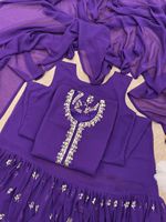 Setelan pesta Sharara Pakistan India, pakaian pesta Georgette palsu dengan bordir urutan berat, Kurtis Sharara dengan Dupatta Punjabi