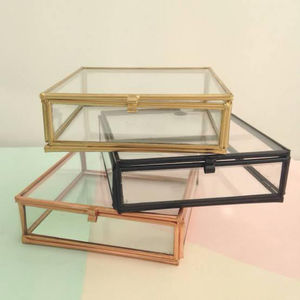 Wholesale Vintage Rectangular Glass Jewelry <b>Box</b> With Metal Frame High Quality Clear Glass <b>Trinket</b> Keepsake Display Organizer - Product Image 1