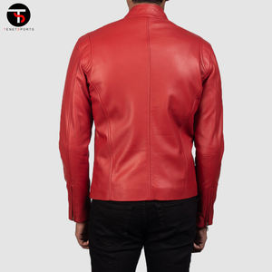 Chaqueta de cuero de oveja clásica ajustada de alta calidad para hombre, ropa de calle larga con cuello levantado para primavera y otoño, fina con revestimiento inteligente - Product Image 4