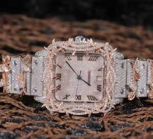 Montre en acier inoxydable carrée de style hip-hop, nouvelle conception, sertie de moissanite de qualité VVS, taille marquise ronde brillante, pour hommes - Product Image 3