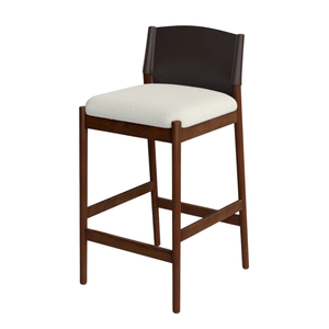 Taburete de Bar Moderno de Madera Maciza con Asiento Acolchado, Respaldo de Cuero Sintético, Silla de Altura de Mostrador para Isla de Cocina y Bar en Casa - Product Image 3