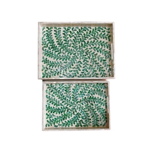 NOUVEAU PRODUIT! Tienphong fait à la main vert nacre laisser Rectangle fait à la main nacre plateau de service Table basse plateau à thé - Product Image 1