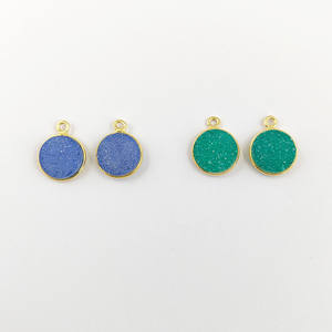 Vert Druzy Or Plaqué Lunette En Gros Pendentif Rond Agate Naturelle Druzy Gemstone Charme Bijoux - Product Image 4