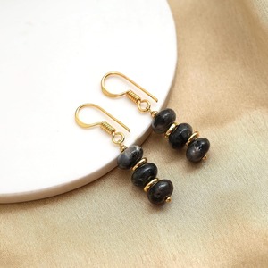 Silver Sheen Obsidian <b>Dangle</b> <b>Earring</b> Handmade Gold Plated Design with Spacer Beads Elegant Gray <b>Black</b> Gemstone Jewelry for Women - Product Image 1