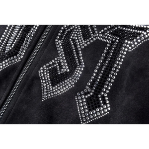 2025 nouveau design sweat à capuche zippé logo squelette avec sweat à capuche lavé clouté de diamants - Product Image 5