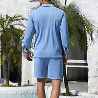 Ensemble deux pièces en lin pour homme, chemise à manches courtes, short uni, tissu léger, lin, tenue décontractée de plage, tenue de vacances