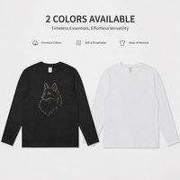 Kaos Lengan Panjang Kerah Bulat Ukuran Besar 230G dengan Cetakan Seni Garis Schipperke Streetwear