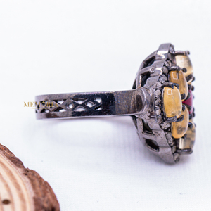 แหวนพลอยซิทรีนธรรมชาติแหวนทับทิมและเพชร925ทำด้วยมืออัญมณีเงินสเตอร์ลิงแข็งสำหรับขายส่ง - Product Image 4