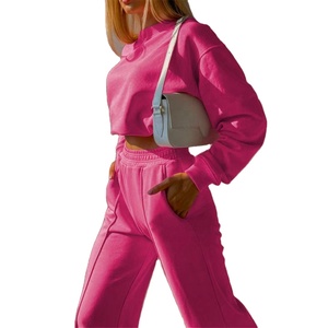 Ensembles de logo personnalisé pour femmes, sweat-shirt surdimensionné en coton à col ras du cou, pantalon à jambes larges, survêtement brodé grande taille 2026 - Product Image 6